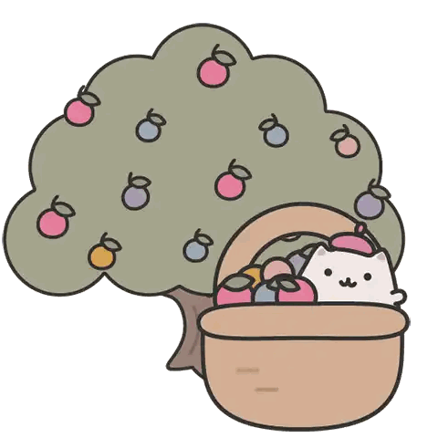 Cartoon Cat in Basket Under Tree