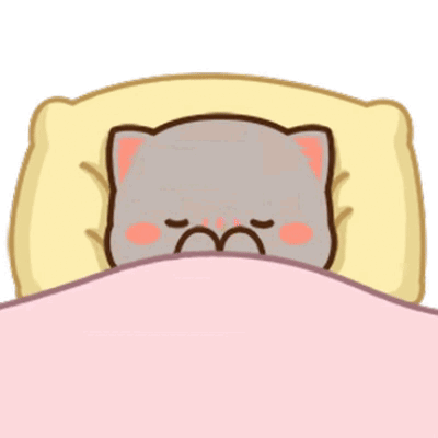 Cartoon Cat in Bed with Pillow and Pink Blanket