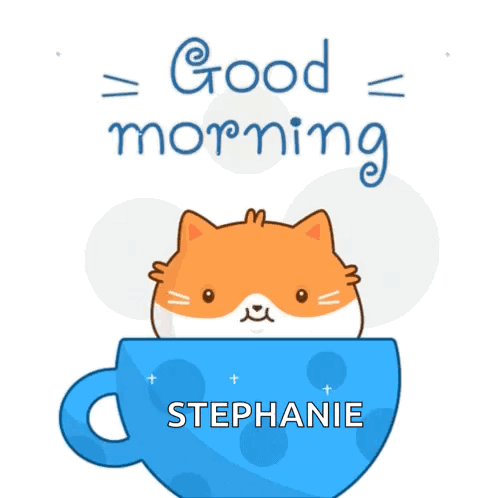 Cartoon Cat in Blue Cup Stephanie