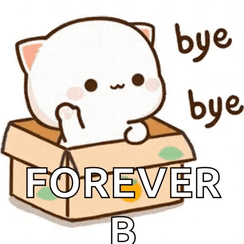 Cartoon Cat in Box Saying Bye Bye Forever