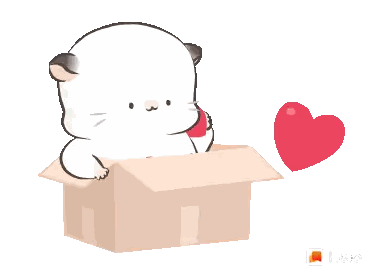Cartoon Cat in Cardboard Box with Red Heart