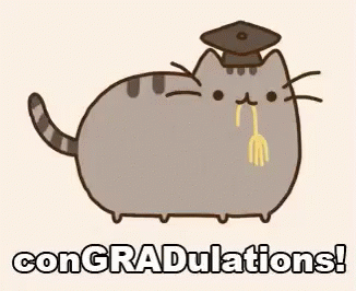 Cartoon Cat in Graduation Cap Holding Fork