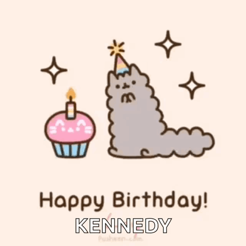 Cartoon Cat In Party Hat With Cupcake And Candle GIF