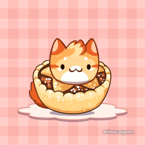 Cartoon Cat In Pie On Checkered Background GIF