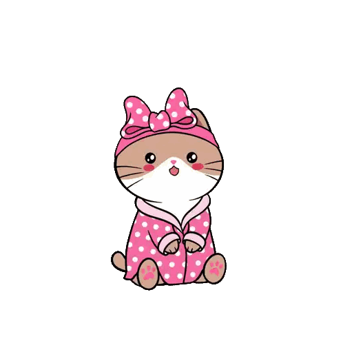 Cartoon Cat in Pink Polka Dot Robe
