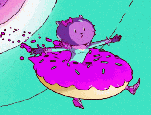 Cartoon Cat in Purple Donut