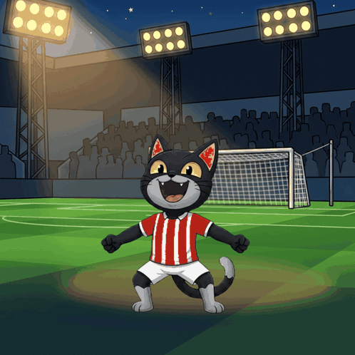 Cartoon Cat in Red and White Striped Shirt