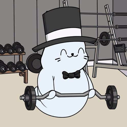 Cartoon Cat in Top Hat Lifting Barbell