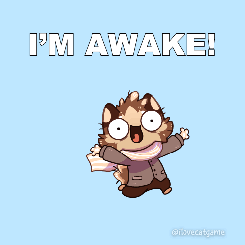 Cartoon Cat Jumping Saying Im Awake