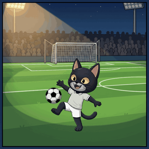 Cartoon Cat Kicking Soccer Ball