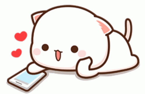Cartoon Cat Laying Down Looking At Phone GIF