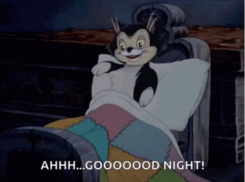 Cartoon Cat Laying in Bed Saying Ahhh Goooood Night