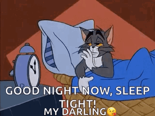 Cartoon Cat Laying in Bed With Alarm Clock