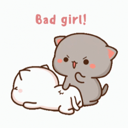Cartoon Cat Laying On Another Cat Saying Bad Girl GIF