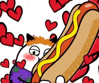 Cartoon Cat Laying on Hot Dog With Mustard