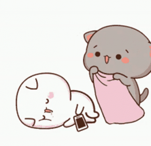 Cartoon Cat Laying on Pink Blanket Next to Circle