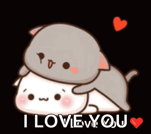 Cartoon Cat Laying On White Cat Saying I Love You GIF