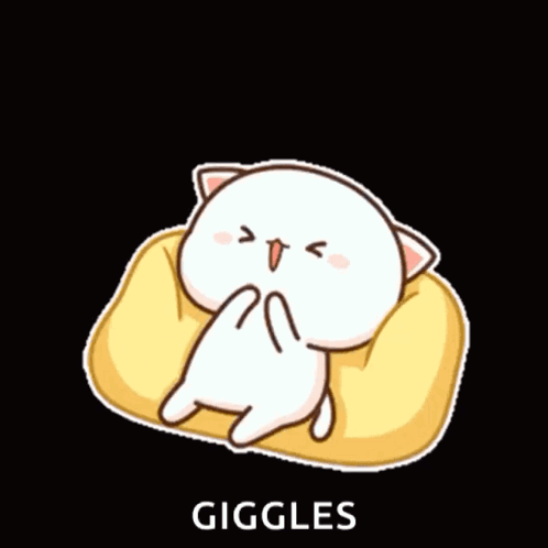 Cartoon Cat Laying on Yellow Pillow Giggles