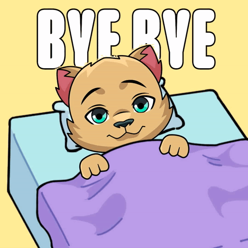 Cartoon Cat Lying in Bed Saying Bye Bye