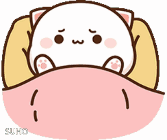 Cartoon Cat Lying in Bed with Pink Blanket