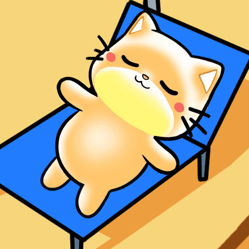 Cartoon Cat Lying on Blue Chair