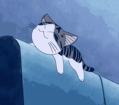 Cartoon Cat Lying On Blue Surface GIF