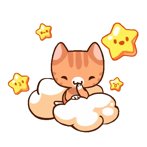 Cartoon Cat Lying on Cloud with Stars