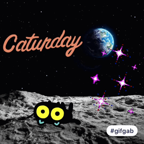 Cartoon Cat Lying on Moon Saturday