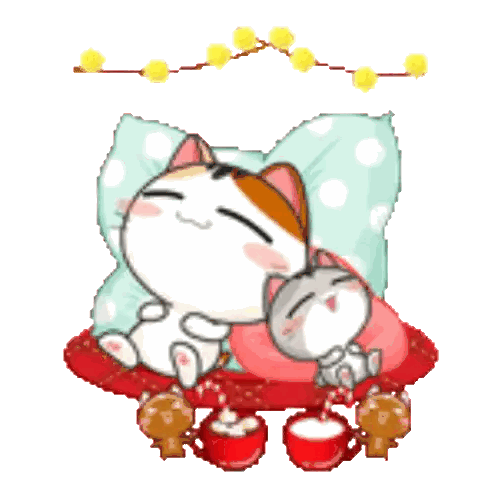 Cartoon Cat Lying on Pillow
