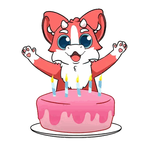 Cartoon Cat Next to Birthday Cake