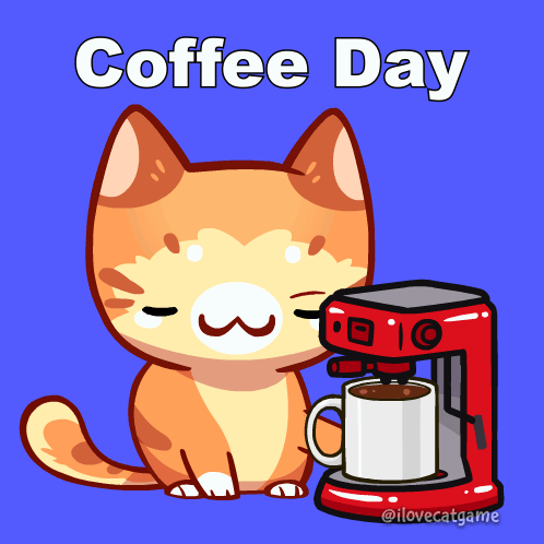 Cartoon Cat Next to Coffee Maker Coffee Day