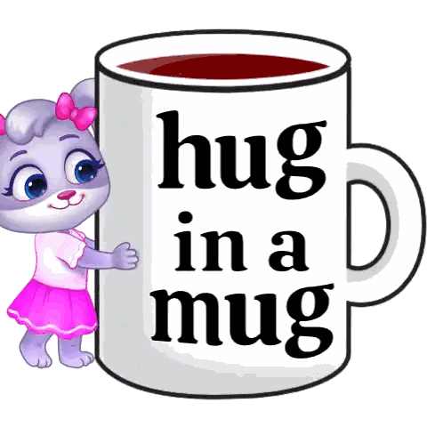Cartoon Cat Next to Hug Mug