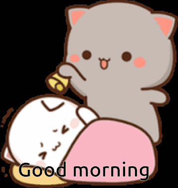 Cartoon Cat Next to Sleeping Cat Good Morning