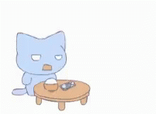 Cartoon Cat Next to Table with Bottle