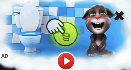 Cartoon Cat Next To Toilet With Play Button
