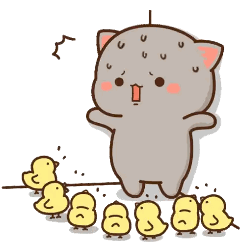 Cartoon Cat Next to Yellow Chickens