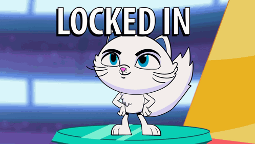 Cartoon Cat on Pedestal Saying Locked In