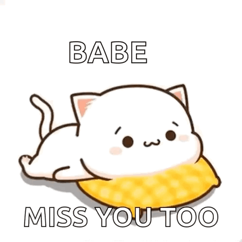 Cartoon Cat On Yellow Pillow Babe Miss You Too GIF