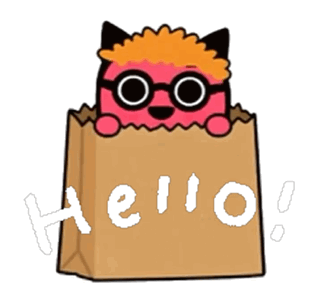 Cartoon Cat Peeking from Brown Paper Bag Hello