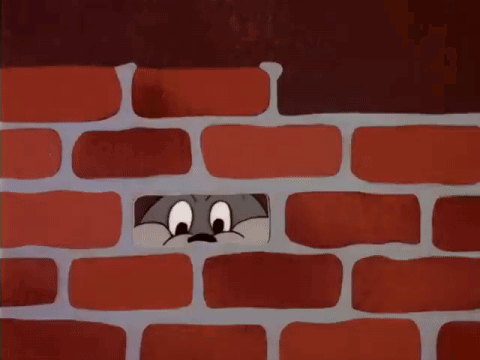 Cartoon Cat Peeking Out of Brick Wall