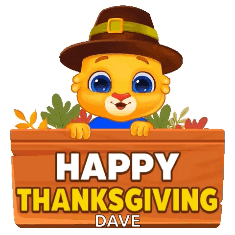 Cartoon Cat Peeking Over Happy Thanksgiving Sign GIF