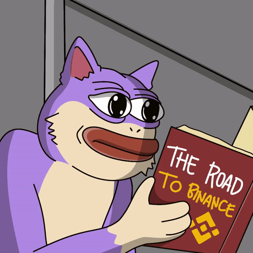 Cartoon Cat Reading The Road To Binance GIF