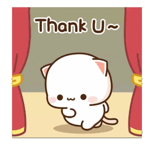 Cartoon Cat Red Curtain Saying Thank U