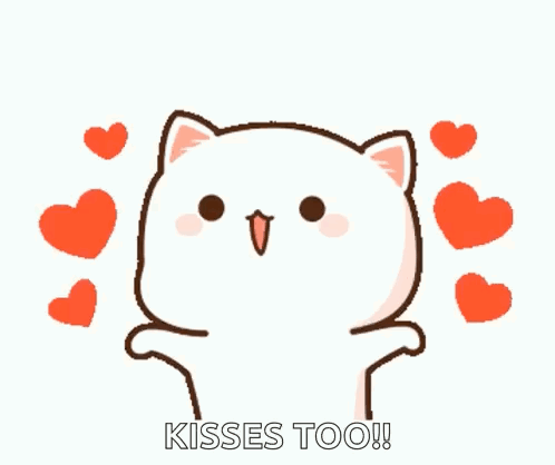 Cartoon Cat Red Hearts Kisses Too GIF