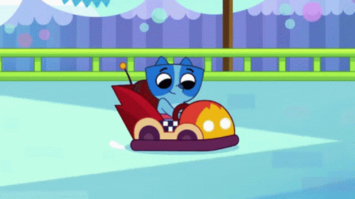 Cartoon Cat Riding Bumper Car At Carnival GIF