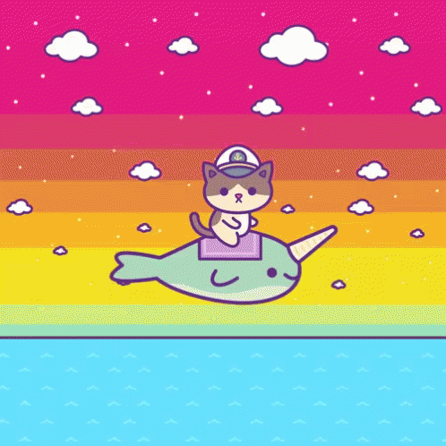 Cartoon Cat Riding Fish GIF