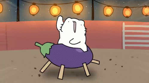 Cartoon Cat Riding Purple Eggplant