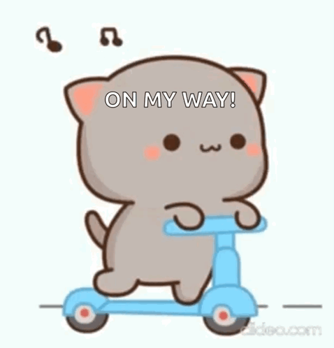 Cartoon Cat Riding Scooter Saying On My Way