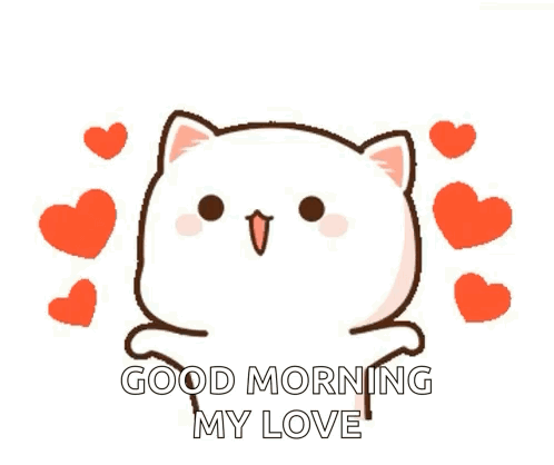 Cartoon Cat Saying Good Morning My Love With Hearts