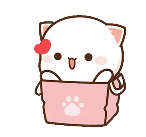 Cartoon Cat Sitting in Pink Box With Heart